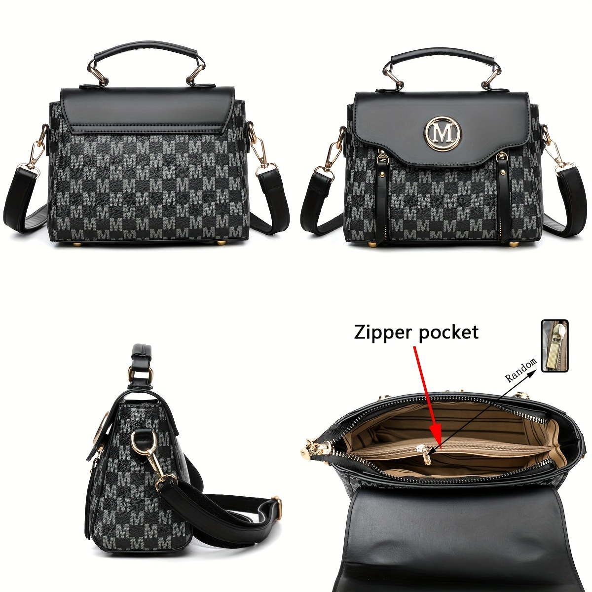 Women'S Fashion Old Flower Elegant Letter Pattern Decoration Crossbody Bag, Large Capacity Academy Style Color Matching Design Shoulder Bag, Multi-Pocket Multi-Zipper Tote Bag, Multi-Functional Handbag Suitable for Work, Shopping And Dining - Image 13