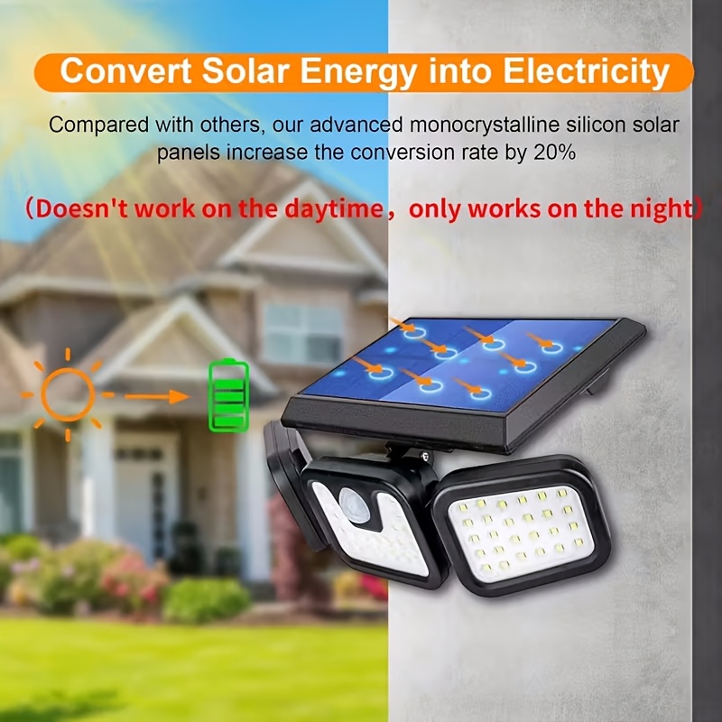 Three Heads, Outdoor Solar Street Lights, Solar Garden Wall Lights, IP44, 3 Lighting Modes with Human Body Induction, Suitable for Courtyards, Stadiums, Playgrounds, Hotels, Gardens, Garages, Backyards, Terraces, Passages - Image 8