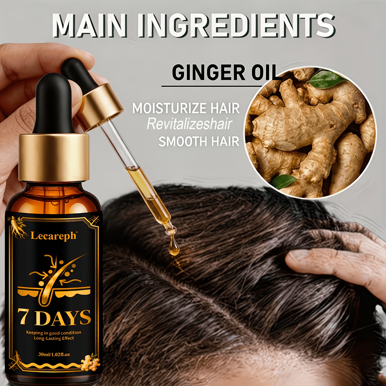 7 DAYS Strengthen Powerful Leave-In Hair Oil Contains Turmeric Ingredient. Just a Drop Loose Dandruff Flakes, Smooths And Lengthens Hair, Effectively Controls Frizz, Dryness And Split Ends. Leaving Hair Bouncy And Elastic. Dry Hair - Image 8