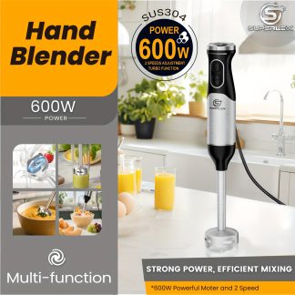 SUPERLEX 600W Stick Blender - Food-Grade Stainless Steel Whisk, 2 Speeds (Soft/Hard Foods) for Home Kitchen/Catering/Small Food Biz | Makes Soups, Sauces, Purees