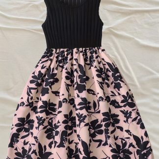 Girls' Summer Solid Color Ribbed Round Neck Floral Hem Casual Outing Dress
