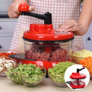 1 Pack Multi-Functional Manual Food Processor, Hand-Powered Crank Chopper, Mincer Blender with Clear Container, for Vegetables Meat Fruits Nuts Herbs Onions (With Base)