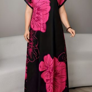 Plus Size, Printed Design Casual Elegant Women's Clothing Suitable for Holidays, Home, Plus Size Women's Casual Elegant Dress