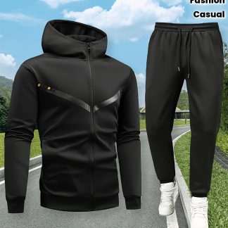 Men'S Hooded Sports Tracksuit, Spring Cardigan Sweatshirt with Tapered Pants, a Two-Piece Set for Casual Running And Fitness, Trendy Sportswear
