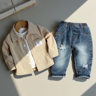 Boys' Newborn Christmas Valentine's Day Shirt and Jeans 2pcs Set, Perfect for Outdoor