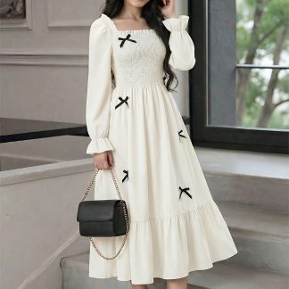 Elegant Mid-Length Dress with Bow for Teenage Girls