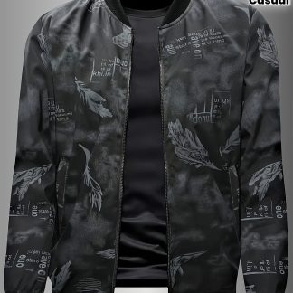Men'S Fashionable Spring And Summer Casual Jacket, Baseball Collar Jacket, Lock Edge Unlined Lightweight Jacket, Easy And Fashionable Retro Jacket, Printed Jacket