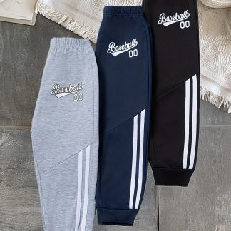3pcs Kids' Fashion Sport Pants with Drawstring, Knitted Fabric, Suitable for Outdoor Spring/Autumn Seasons, Perfect for Outdoor