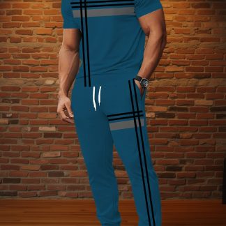 Men'S Casual And Fashionable Short-Sleeved Shirt And Pants Set, Consisting of Two Pieces: Shirt And Pants
