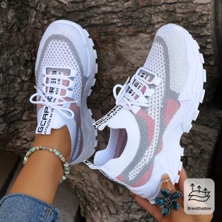 Women's Low-Top Sneakers with Thick Cushioned Sole - Breathable Tennis Shoes Suitable for Gym,, Casual Wear - - / Athletic Footwear (PVC Sole), Women Shoes