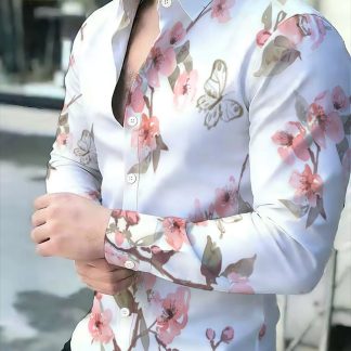 2026 New Men's Retro Full Body Printed Long Sleeved Button up Shirt, Casual Lapel Loose Fit Shirt, Retro Pattern Daily Holiday Outdoor Casual Wear, Men's Gift