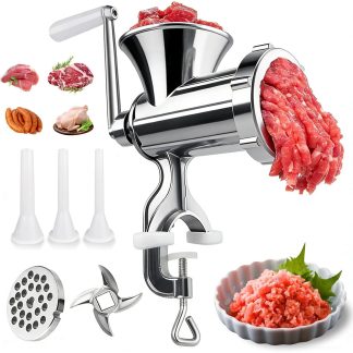 Large Household Manual Meat Grinder - Sausage Maker, Tabletop Mounted Pork Mincer with Sausage Stuffing Funnel for Making Homemade Burger Patties