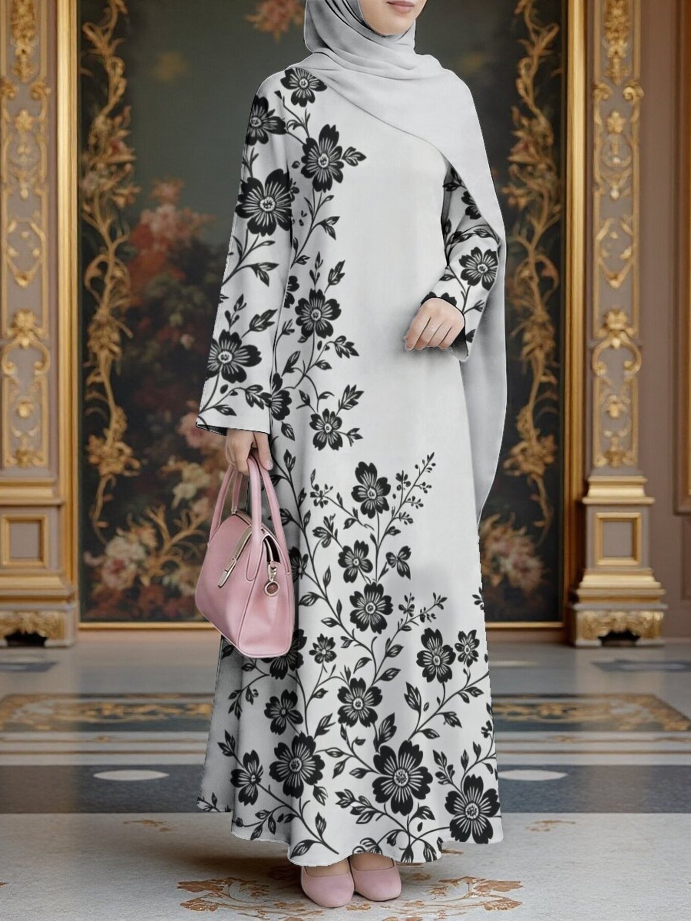 New 2026 Special Edition, Muslim Thobe Style, Muslim Women's Long Dress, Middle Eastern Traditional Cultural Attire, Suitable for Malaysian Women, Middle Eastern Women's Fashion Vintage Art Style, Comfortable and Breathable Digital Print Fabric - Image 3