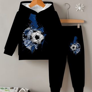 Valentine'S Day Christmas New Year Soccer Print Baby And Toddler Outfit 100% Polyester 3D Digital Print Soccer Star Outdoor Sports Baby And Toddler Set Long Sleeve Sweatshirt + Sweatpants Set Fan Baby Sportswear, for Outdoor