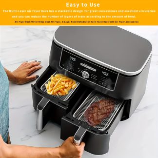 2pcs Stainless Steel Air Fryer Rack and Reusable Silicone Air Fryer Liners, Stackable, Non-Stick Cooking Basket for Onion Rings, and More, Perfect for Home and Outdoor|Stackable Cooking Rack|Durable Construction, Air Fryer Accessories
