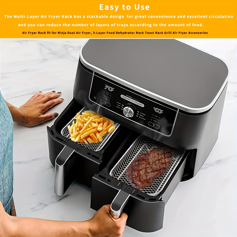 2pcs Stainless Steel Air Fryer Rack and Reusable Silicone Air Fryer Liners, Stackable, Non-Stick Cooking Basket for Onion Rings, and More, Perfect for Home and Outdoor|Stackable Cooking Rack|Durable Construction, Air Fryer Accessories