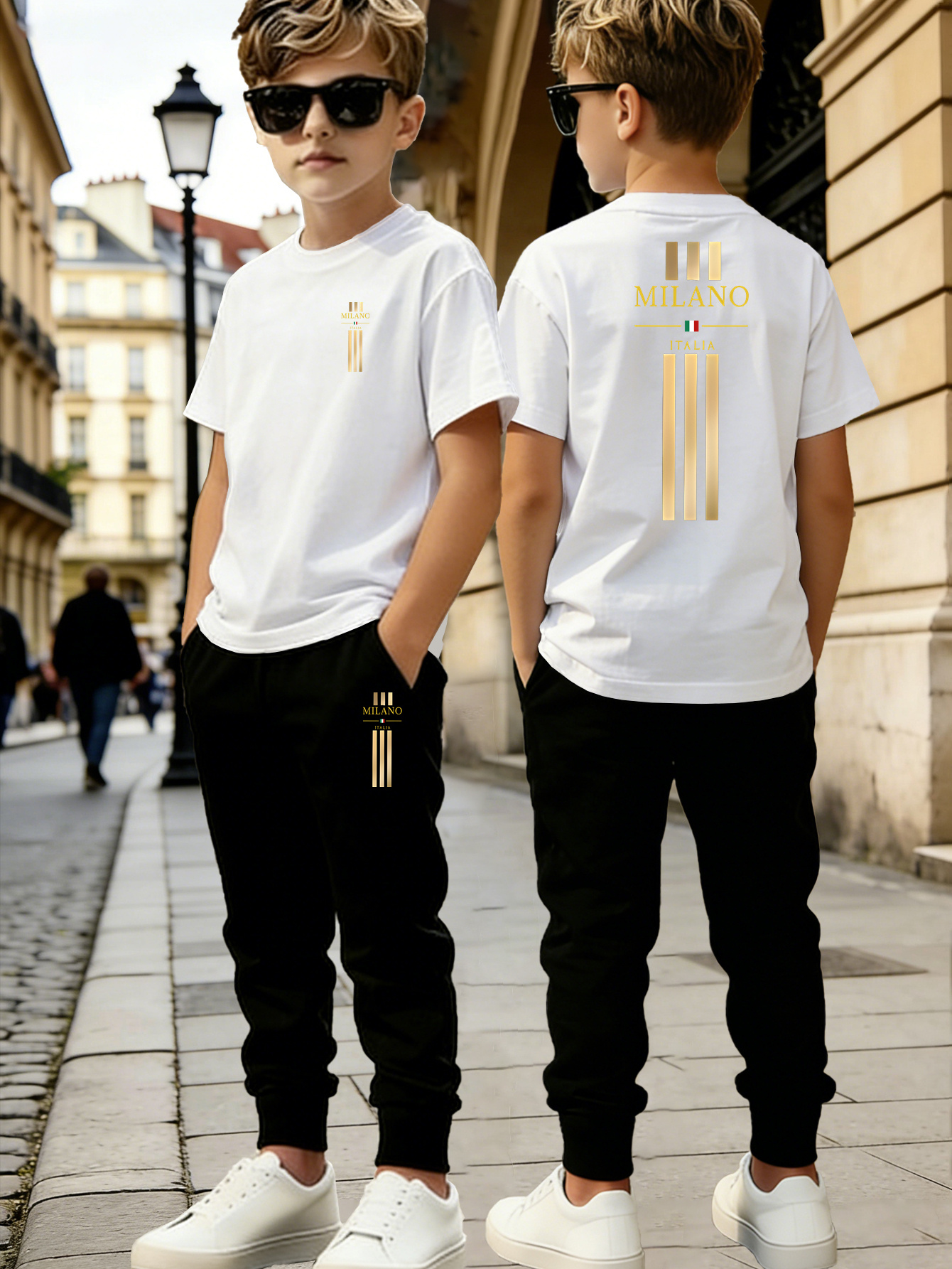 New Summer Boys' Short-Sleeved + Thin Long Pants Set, with Trendy Letter Pattern Printing Design, Versatile And Breathable Sportswear Set, Beautiful And Comfortable, Slightly Elastic Fabric, Regular Fit, Suitable for Outdoor Activities - Image 4