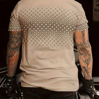 3pcs Men's Slim Fit Sports T-Shirts- Quick-Drying Short Sleeve Gym Shirts with Greek Key Pattern(Beige/Blue/Dark Grey)- Breathable Workout T-Shirts for Yoga and Casual Wear- Machine Washable, Suitable for Multiple Seasons