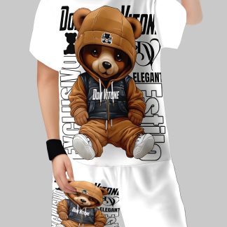 Boys' Set Fashion 3D Printed Casual Crewneck T-Shirt with Short Sleeves and Shorts, Boys' Outdoor T-Shirt and Shorts Set, Perfect for Outdoor