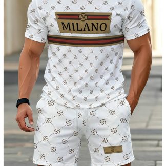 Men's 2pcs Casual Round-neck Short-sleeved T-shirt and Short Pants Set, Men's 2pcs Casual Short Pants Set, Men's Beachwear Set, Men's Casual Patterned Short Pants Set