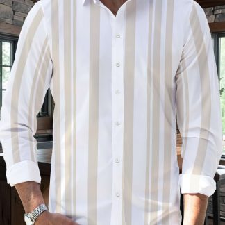 Men'S Long Sleeve Shirt Digital Printing Business Casual Fashion Striped Slim Fit Wrinkle-Resistant Autumn New Style Youth Trendy Handsome Commuting Versatile Shirt