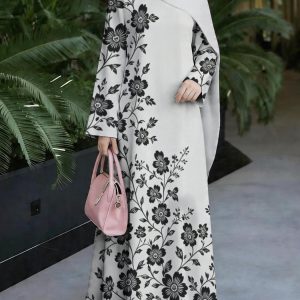 New 2026 Special Edition, Muslim Thobe Style, Muslim Women's Long Dress, Middle Eastern Traditional Cultural Attire, Suitable for Malaysian Women, Middle Eastern Women's Fashion Vintage Art Style, Comfortable and Breathable Digital Print Fabric