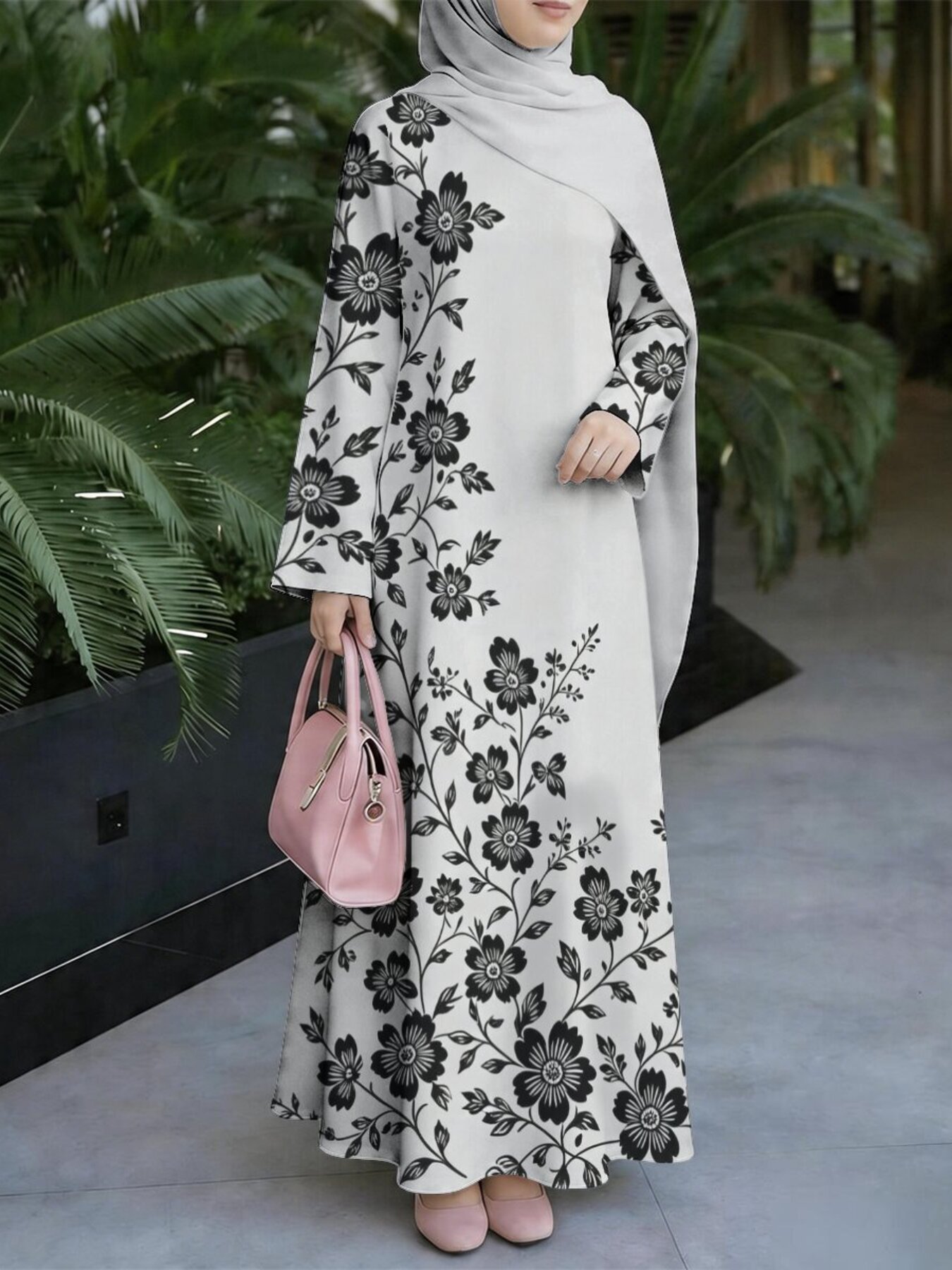 New 2026 Special Edition, Muslim Thobe Style, Muslim Women's Long Dress, Middle Eastern Traditional Cultural Attire, Suitable for Malaysian Women, Middle Eastern Women's Fashion Vintage Art Style, Comfortable and Breathable Digital Print Fabric