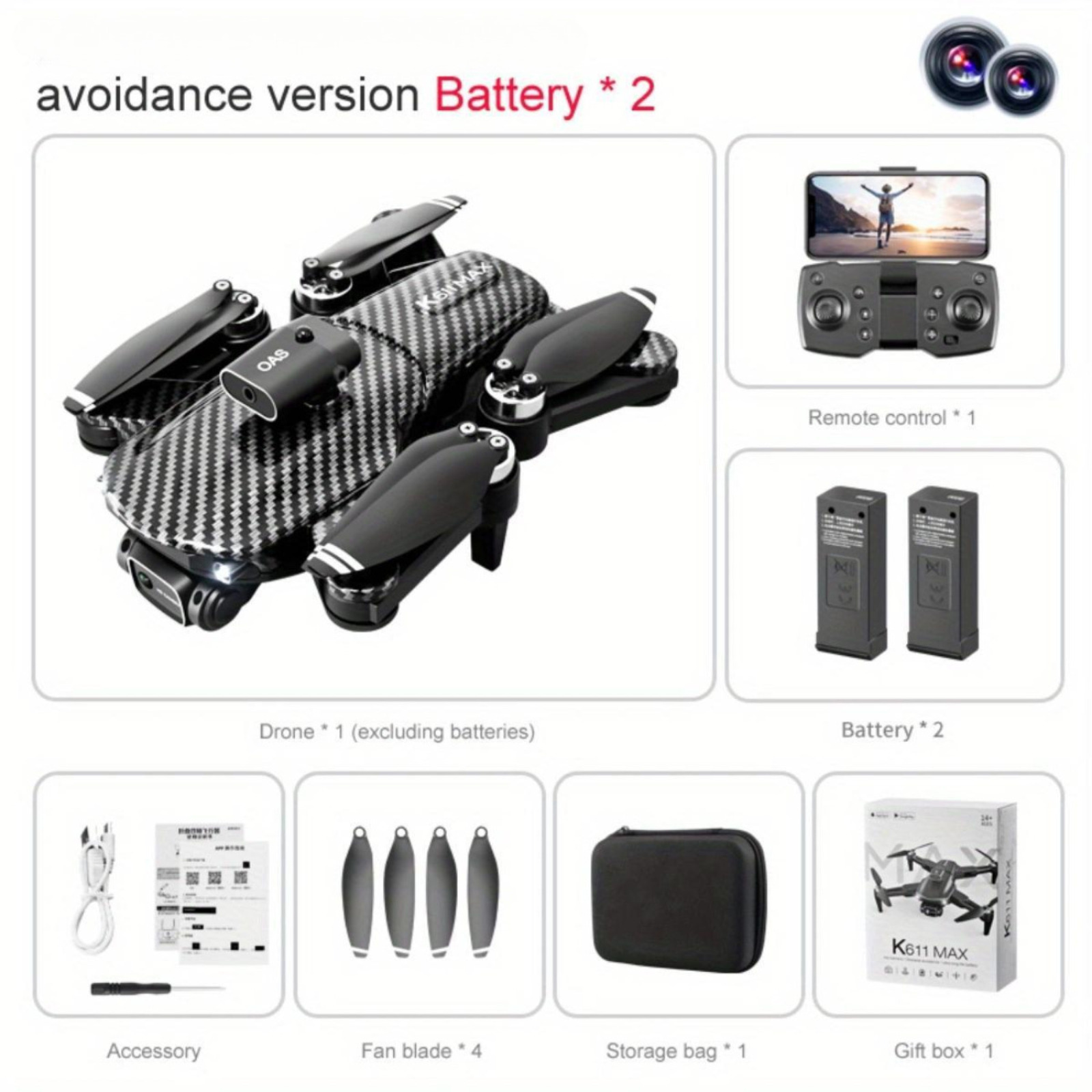High-Performance Drone - 1080P HD Dual Lenses, Dual Batteries, Optical Flow Positioning, One-Key Takeoff, Automatic Hovering, Strong Wind Resistance, Intelligent Obstacle Avoidance, Designed Specifically for Outdoor Aerial Photography - Image 3
