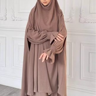 Loose And Comfortable Abaya Set from The Middle East, Featuring a Long Robe And a Headscarf Paired with a Long-Sleeve Dress, Model P403