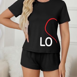 MEN/WOMEN 1pc Pc, Single Pc, Couple's Style, Heart and Letter Print Round Neck Short Sleeve Top for Men or Women, 1 Top