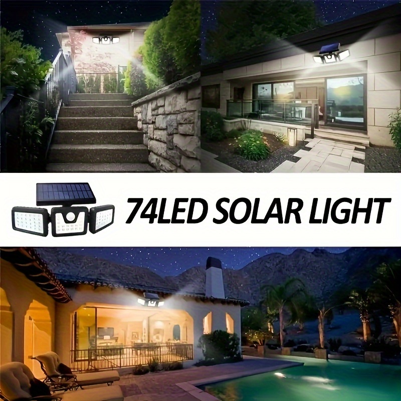 Three Heads, Outdoor Solar Street Lights, Solar Garden Wall Lights, IP44, 3 Lighting Modes with Human Body Induction, Suitable for Courtyards, Stadiums, Playgrounds, Hotels, Gardens, Garages, Backyards, Terraces, Passages - Image 2