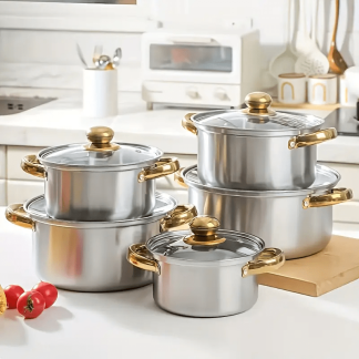 Stainless Steel Pot Set 5pcs with 5 Lids Double Handle Cookware for Home Restaurant Or Kitchen Use