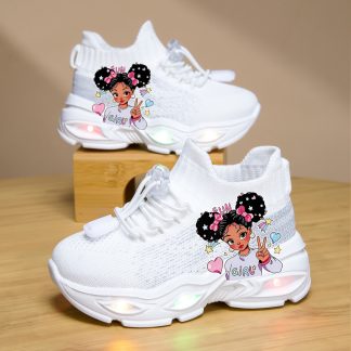 Sneakers with Glowing Soles for Boys And Girls, Featuring Adjustable Laces, Lantern Design, Elastic Shoe Openings, And Cute Girl Prints. Perfect As Halloween Gifts, These Breathable Casual Shoes Are Suitable for Running, Leisure, And Indoor Walking