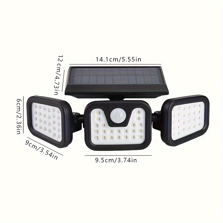 Three Heads, Outdoor Solar Street Lights, Solar Garden Wall Lights, IP44, 3 Lighting Modes with Human Body Induction, Suitable for Courtyards, Stadiums, Playgrounds, Hotels, Gardens, Garages, Backyards, Terraces, Passages - Image 4