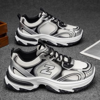 Sneakers, 1 Pair of Men's Fashionable Multifunctional Skateboard Shoes with Increased Inner Height - Anti Slip and Durable Sports Shoes, Breathable Insoles, White/ Gray/ Silvery - Lightweight Design of Sole and Upper, Suitable for Indoor