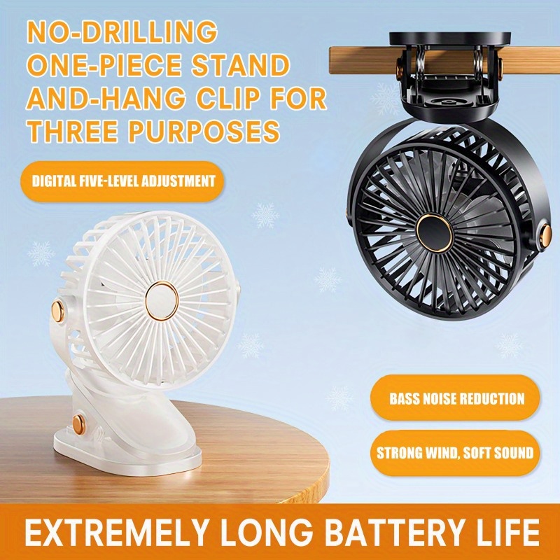 Summer USB Charging Portable Fan, Can Be Clipped, Stood, Or Hung, 4 Colors Optional, 5 Wind Speed Levels Adjustable, Multi-Angle Adjustable, Comfortable Cooling, Detachable And Washable, Suitable for Home, Office, Outdoor, Dormitory, Gift Giving - Image 8