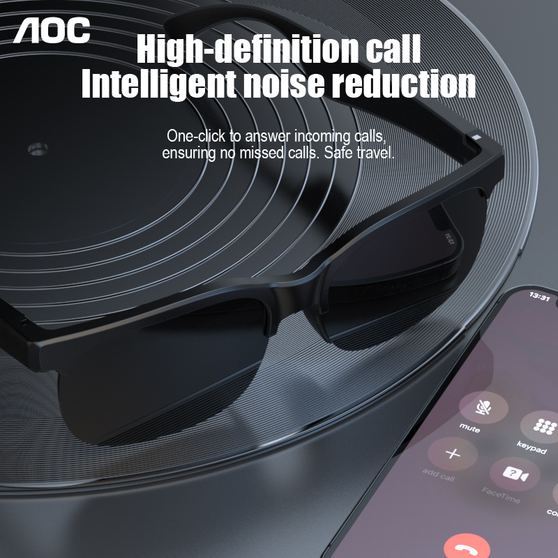 AOC New Smart Glasses, Black Half Frame Glasses, Full of Texture, Wireless Glasses with Wireless Earphones, Support Hands-Free Calls And Music, Lightweight Design, Volume Control Buttons, Built-In Capacitive Microphone, USB Charging - Image 6