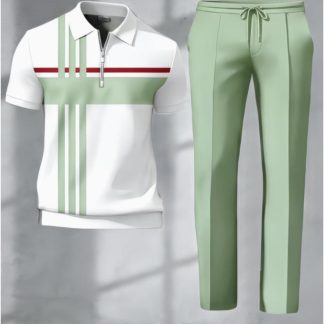 Men'S Polo Shirt Outfit Casual Trendy Color Block Stripe 3D Print Green White Red Pattern Men'S Fashion for Adults Men Casual Wear Sportswear