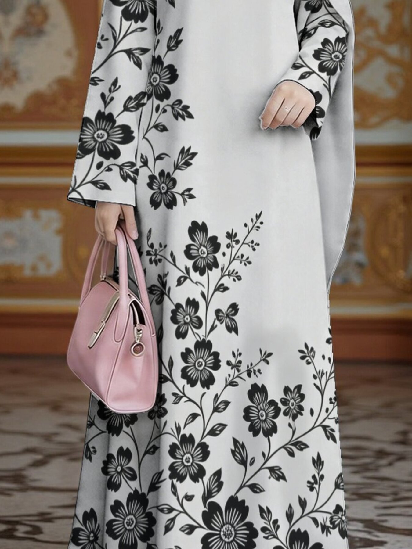 New 2026 Special Edition, Muslim Thobe Style, Muslim Women's Long Dress, Middle Eastern Traditional Cultural Attire, Suitable for Malaysian Women, Middle Eastern Women's Fashion Vintage Art Style, Comfortable and Breathable Digital Print Fabric - Image 4