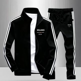 Men'S Milano Italia Print Track Suit Set Casual Street Style Sportswear with Striped Sleeves & Pants for Adults Men Fall Winter Outfit