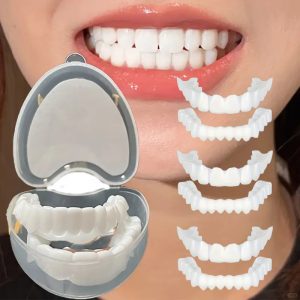 12pcs Include (3 Upper Teeth 3 Lower Teeth 6 White Strips) White Non-Dental Cosmetic Dental Veneers with Porcelain Veneers - Upper And Lower Non-Dental Cosmetic Teeth Veneers for Men And Women - Soft And Comfortable, Realistic Effect, Non-Dental