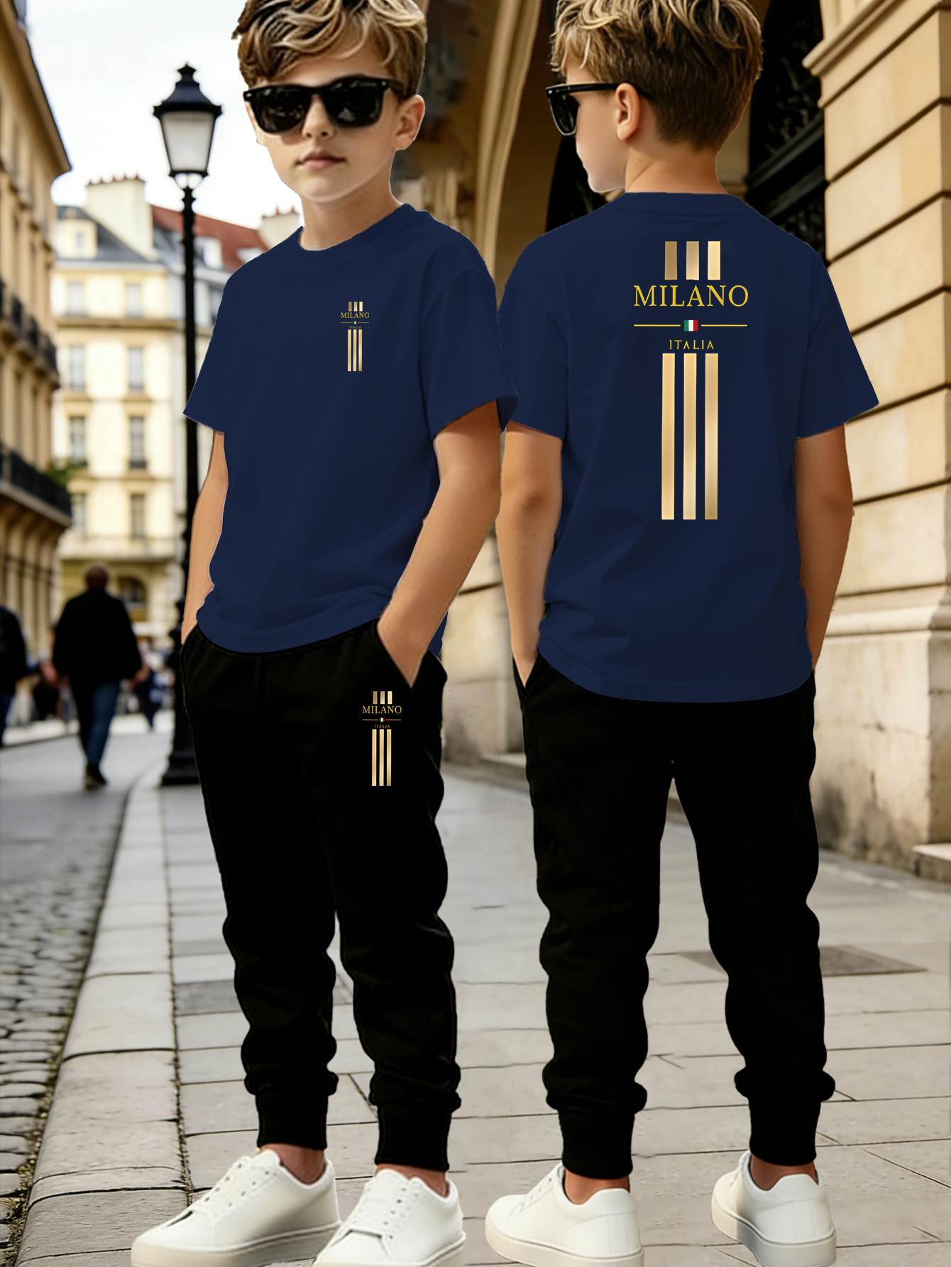 New Summer Boys' Short-Sleeved + Thin Long Pants Set, with Trendy Letter Pattern Printing Design, Versatile And Breathable Sportswear Set, Beautiful And Comfortable, Slightly Elastic Fabric, Regular Fit, Suitable for Outdoor Activities - Image 3