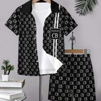 Boys' Summer Cool Short-Sleeve Shirt Set, Versatile And Suitable for Picnics And Travel Outfits for Boys. The Shirt Paired with Shorts Design Is Perfect for Boys' Daily Casual And Comfortable Wear on Campus During Summer, for Outdoor, for Teenager