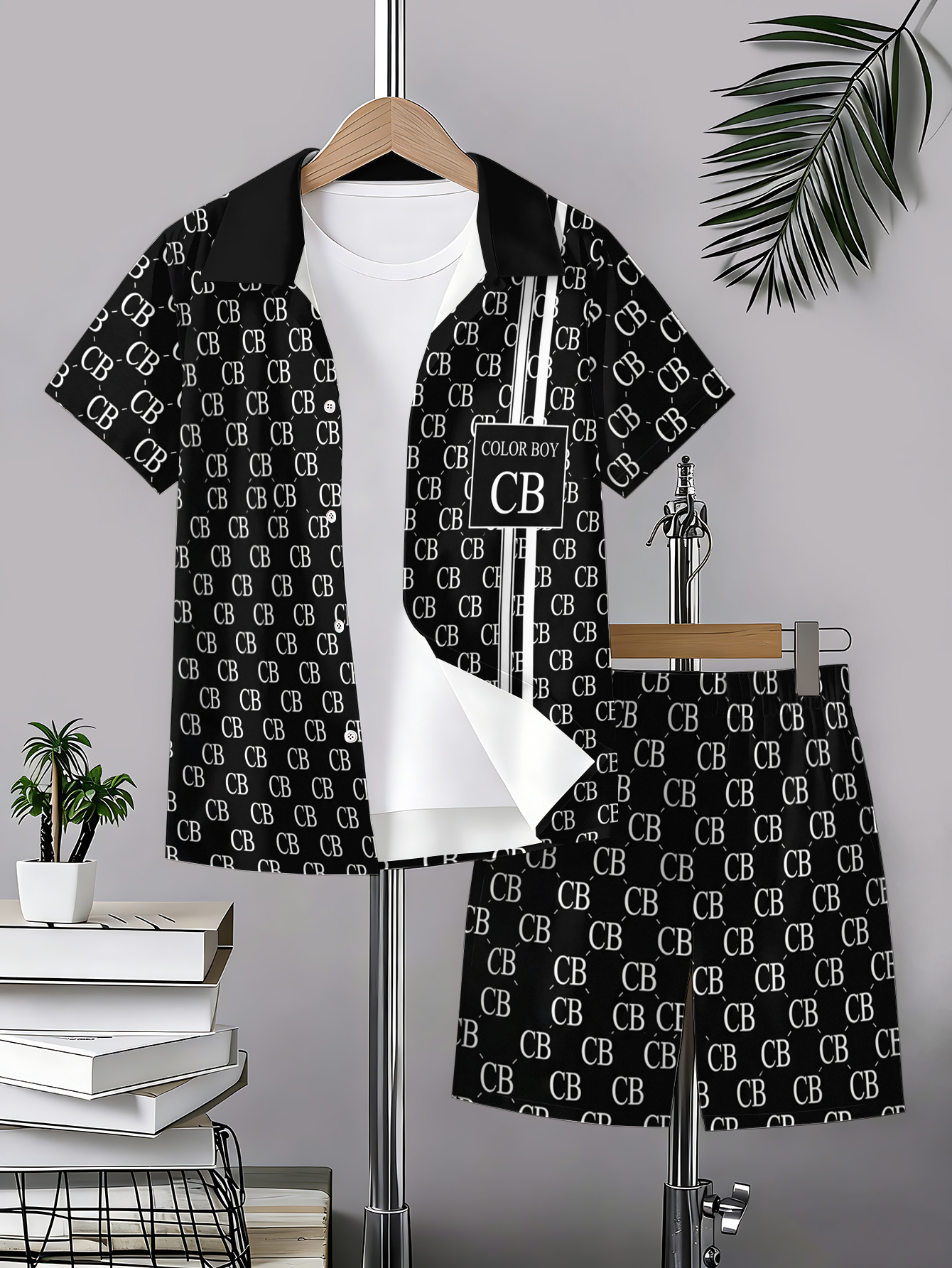 Boys' Summer Cool Short-Sleeve Shirt Set, Versatile And Suitable for Picnics And Travel Outfits for Boys. The Shirt Paired with Shorts Design Is Perfect for Boys' Daily Casual And Comfortable Wear on Campus During Summer, for Outdoor, for Teenager