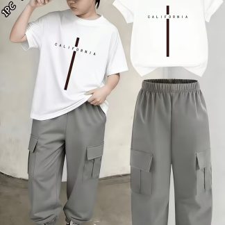 1pc Soft Comfortable Summer Boys' Casual Fashion Short Sleeve T-Shirt, "CALIFORNIA" Letter 10-Character Number Print Outdoor Casual Top