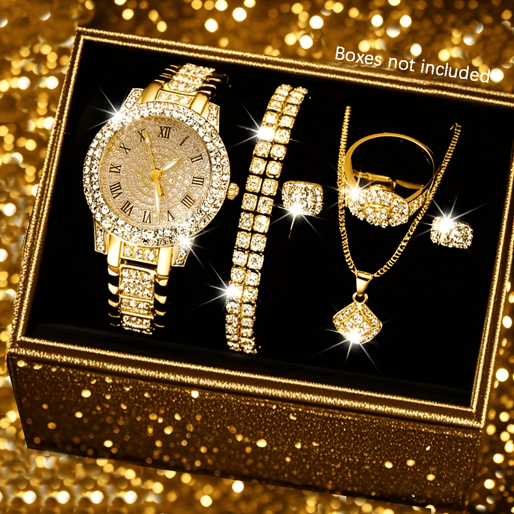 6pcs New Women'S Stylish And Exquisite Quartz Watch And Accessory Set, Suitable for Valentine'S Day, Easter, Halloween, Ramadan, Birthdays, Christmas, New Year'S Day, And As Gifts for Friends, Perfect for Everyday Wear During Eid Al-Adha