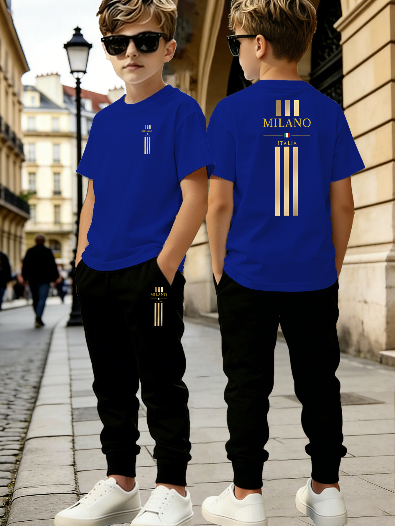 New Summer Boys' Short-Sleeved + Thin Long Pants Set, with Trendy Letter Pattern Printing Design, Versatile And Breathable Sportswear Set, Beautiful And Comfortable, Slightly Elastic Fabric, Regular Fit, Suitable for Outdoor Activities - Image 5
