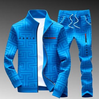 Men's Track Suit Geometric Maze Pattern Paris Letter Print Casual Sportswear Men's Fashion Street Style for Adults Men Casual Wear Sportswear