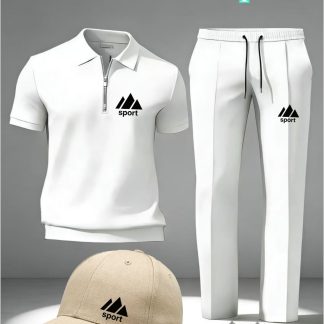 This New Men'S Executive Suit Includes a Stylish Zip-Up Short-Sleeved Polo Shirt, Trousers, a Hat, And Socks. Featuring High-Quality 3D Digital Printing And Available in a Variety of Colors, It'S an Ideal Gift for Friends And Family, Work Attire, Or