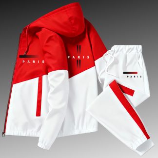 Two-Piece Set New Arrival: Unisex Casual Fashion 3D Print Windproof Zipper Jacket Set | Hooded, Regular Fit, Slight Stretch Fabric, Perfect for Men, Suitable for Various Occasions, Plus Size
